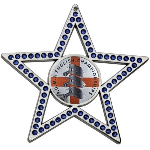 SILVER 75MM - BLUE STAR GEMSTONE CUSTOM MEDAL **SPARKLE**